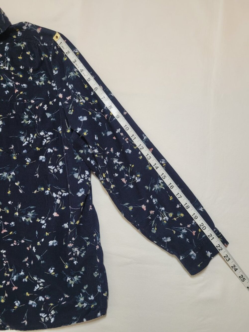 J. Jill Navy Blue Floral Corduroy Button Down Blouse Top Medium Coastal Grandma - Picture 9 of 10